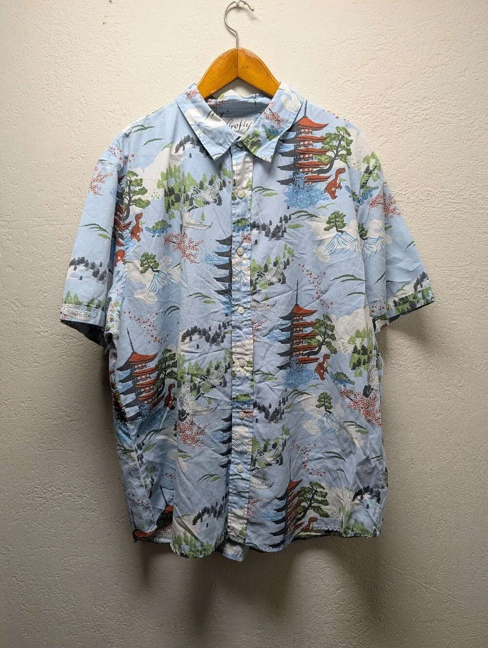 Firefly Lootwear Japanese Dinosaur Short Sleeve Button Down Shirt-Men's Size 2XL